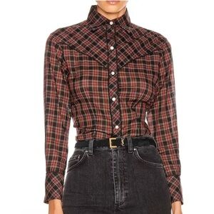 Nili Lotan Women’s Ada Checked Plaid Cotton Voile Pearl Snap Shirt Western Rodeo